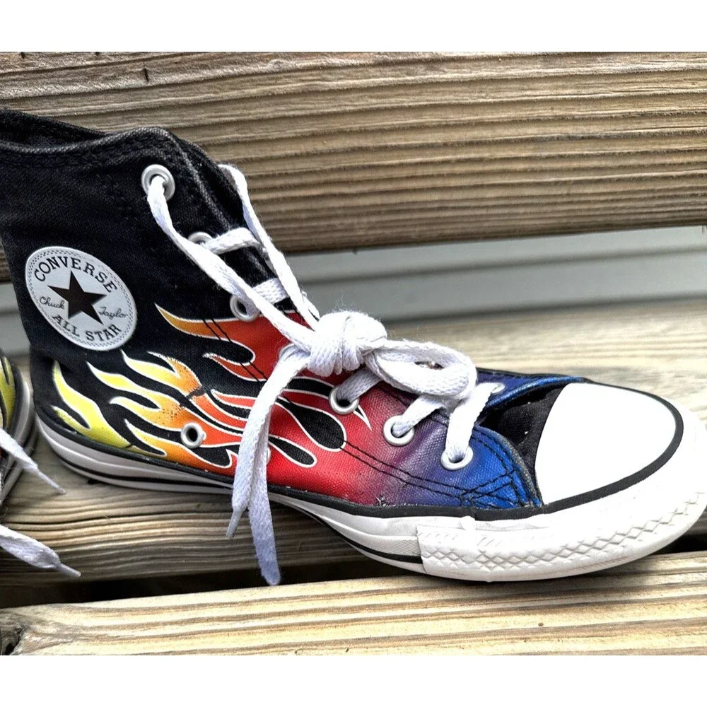 Converse Chuck Taylor All Star Cars Flames High Top Sneakers Kids 4.5 Womens 6.5